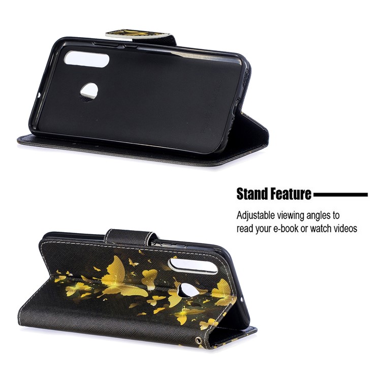 Leather Phone Shell with Strap Phone Shell for Huawei Honor 20i/10i/Enjoy 9s/Honor 20 Lite/P Smart+ 2019/Maimang 8 - Black/Gold Butterflies-4