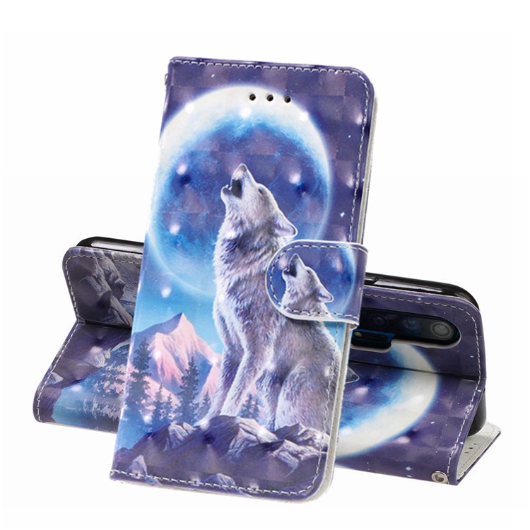 Light Spot Decor Patterned Leather Wallet Case for Huawei Honor 20 Pro - Wolf and Moonlight-1