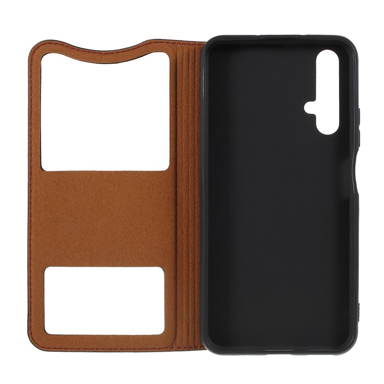 Litchi Texture Dual Window Stand Genuine Leather Phone Case for Huawei Honor 20 - Black-8