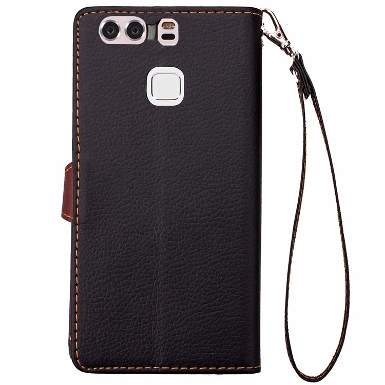 Leaf Shape Magnetic Flap Wallet Leather Stand Case for Huawei P9 Plus - Black-10