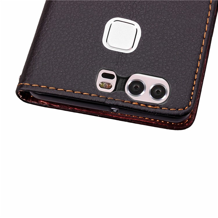 Leaf Shape Magnetic Flap Wallet Leather Stand Case for Huawei P9 Plus - Black-11