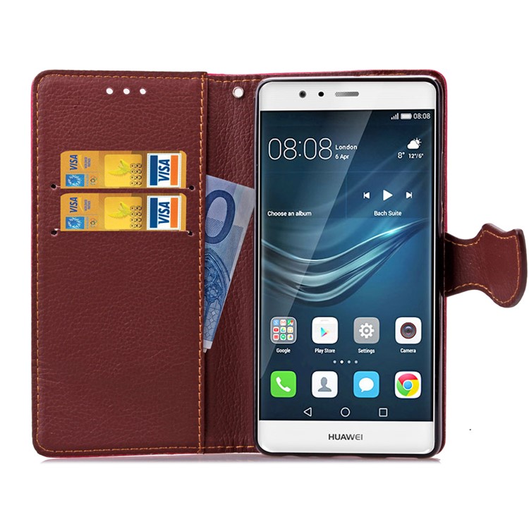 Leaf Shape Magnetic Flap Wallet Leather Stand Case for Huawei P9 Plus - Black-14