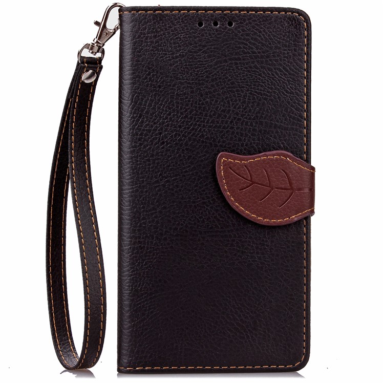 Leaf Shape Magnetic Flap Wallet Leather Stand Case for Huawei P9 Plus - Black-2