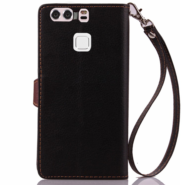 Leaf Shape Magnetic Flap Wallet Leather Stand Case for Huawei P9 Plus - Black-3