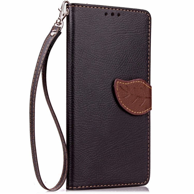 Leaf Shape Magnetic Flap Wallet Leather Stand Case for Huawei P9 Plus - Black-4