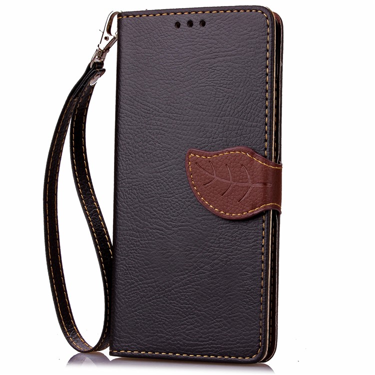 Leaf Shape Magnetic Flap Wallet Leather Stand Case for Huawei P9 Plus - Black-5