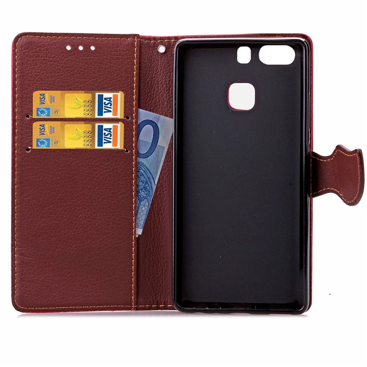 Leaf Shape Magnetic Flap Wallet Leather Stand Case for Huawei P9 Plus - Black-6