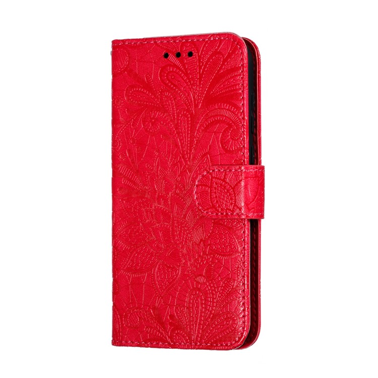 Imprinted Lace Flower Skin Leather Wallet Stand Phone Case for Huawei Y5 (2019) / Honor 8S - Red-3