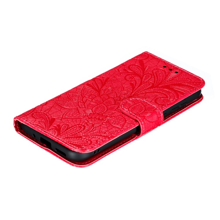 Imprinted Lace Flower Skin Leather Wallet Stand Phone Case for Huawei Y5 (2019) / Honor 8S - Red-8