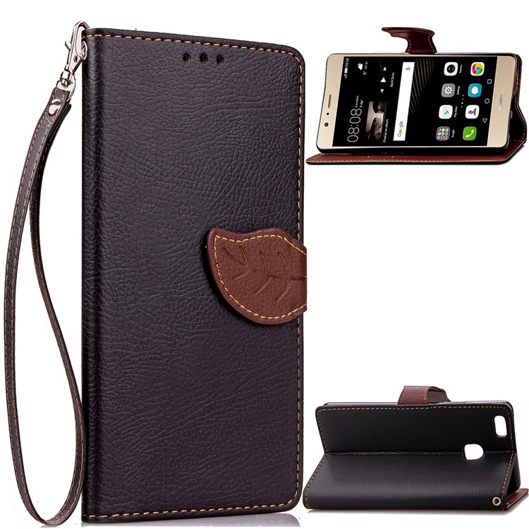 Leaf Shape Magnetic Flap Leather Wallet Case for Huawei P9 Lite - Black-1