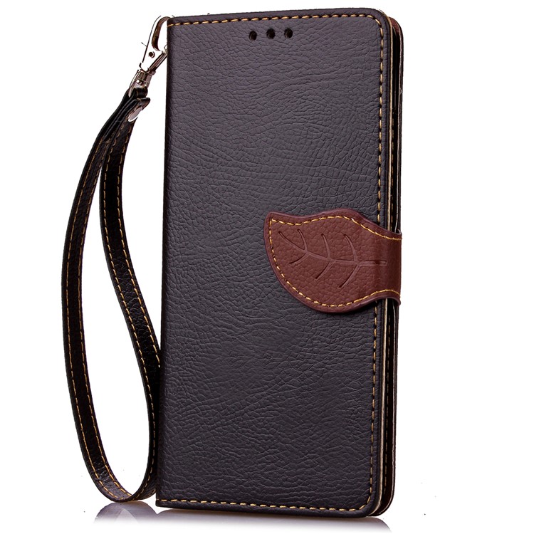 Leaf Shape Magnetic Flap Leather Wallet Case for Huawei P9 Lite - Black-5
