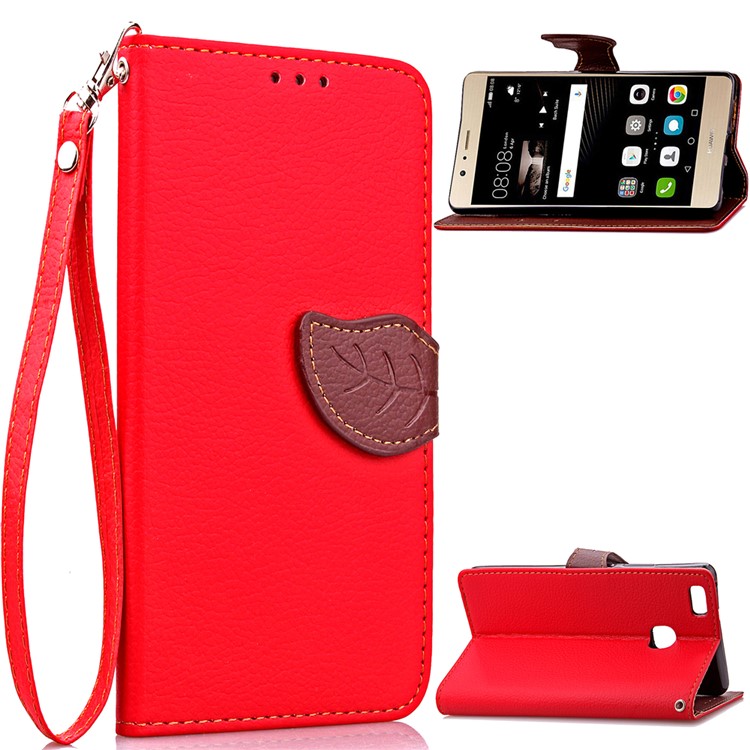 Leaf Shape Magnetic Flap Leather Wallet Cover for Huawei P9 Lite - Red-1