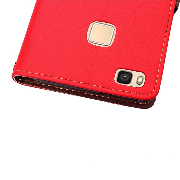 Leaf Shape Magnetic Flap Leather Wallet Cover for Huawei P9 Lite - Red-11