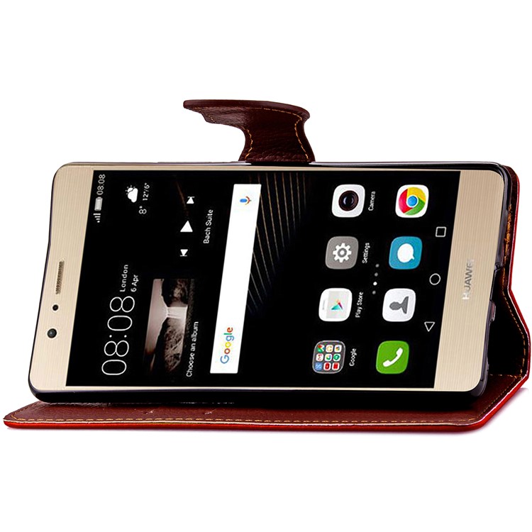 Leaf Shape Magnetic Flap Leather Wallet Cover for Huawei P9 Lite - Red-7