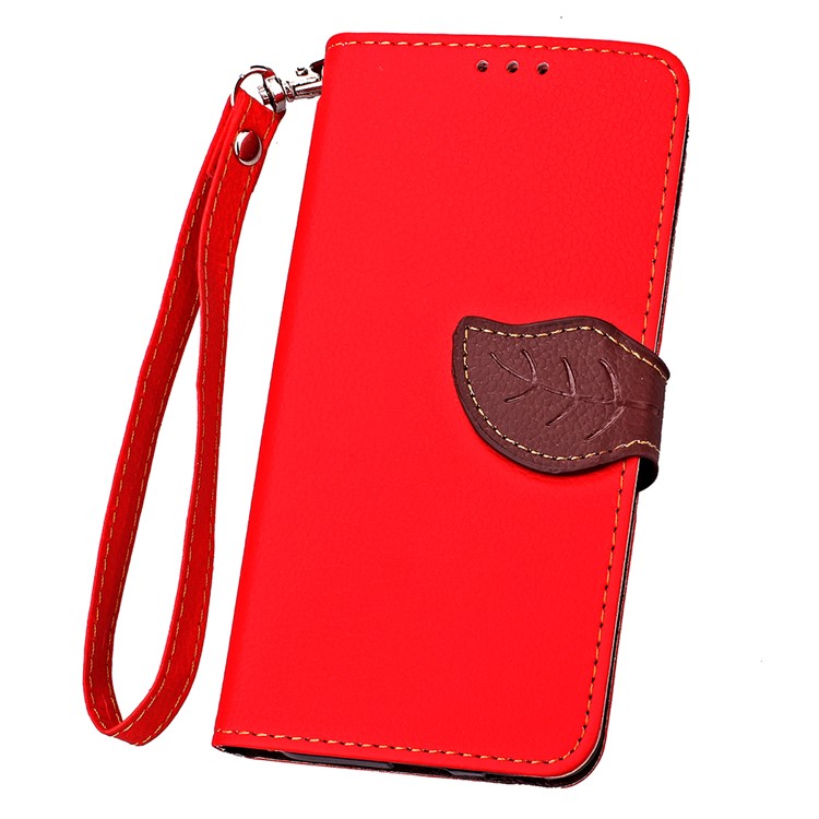 Leaf Shape Magnetic Flap Leather Wallet Cover for Huawei P9 Lite - Red-9