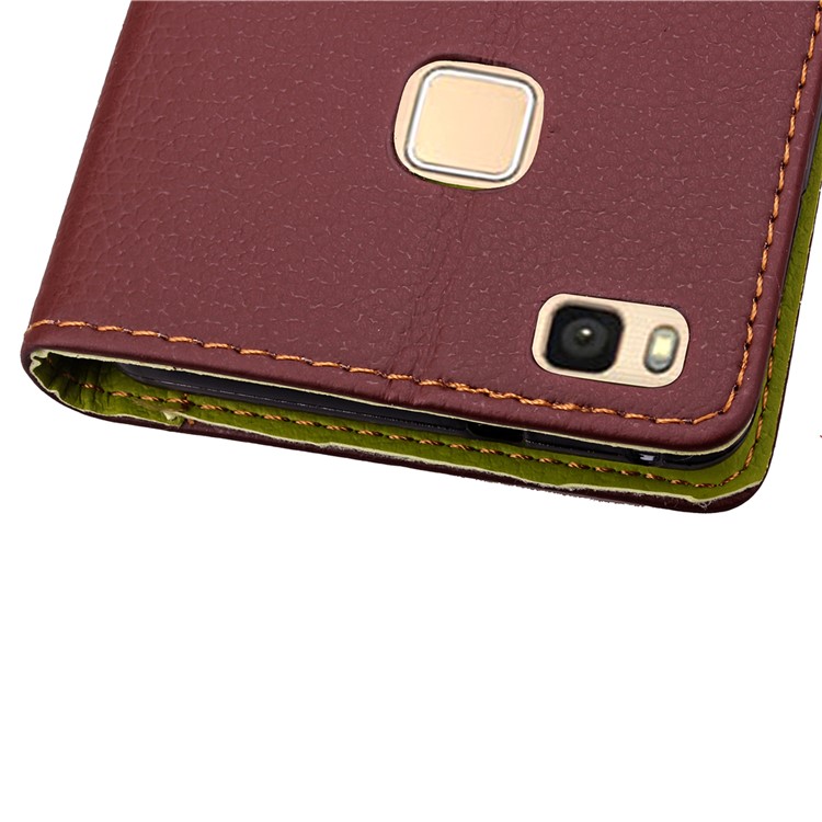 Leaf Shape Magnetic Flap Leather Card Holder Case for Huawei P9 Lite - Brown-11