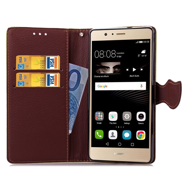 Leaf Shape Magnetic Flap Leather Card Holder Case for Huawei P9 Lite - Brown-12