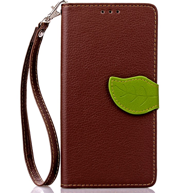 Leaf Shape Magnetic Flap Leather Card Holder Case for Huawei P9 Lite - Brown-2