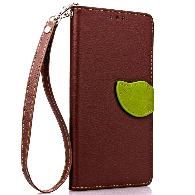 Leaf Shape Magnetic Flap Leather Card Holder Case for Huawei P9 Lite - Brown-4