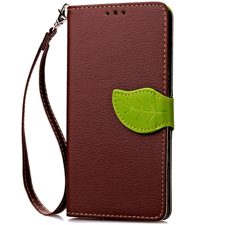 Leaf Shape Magnetic Flap Leather Card Holder Case for Huawei P9 Lite - Brown-5