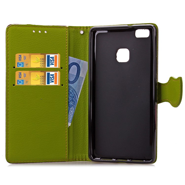 Leaf Shape Magnetic Flap Leather Card Holder Case for Huawei P9 Lite - Brown-6