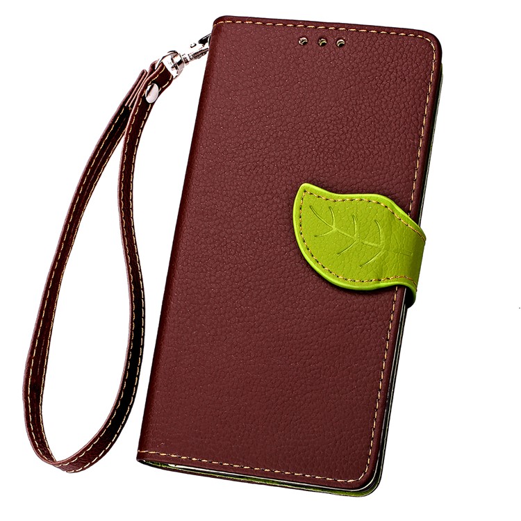 Leaf Shape Magnetic Flap Leather Card Holder Case for Huawei P9 Lite - Brown-9