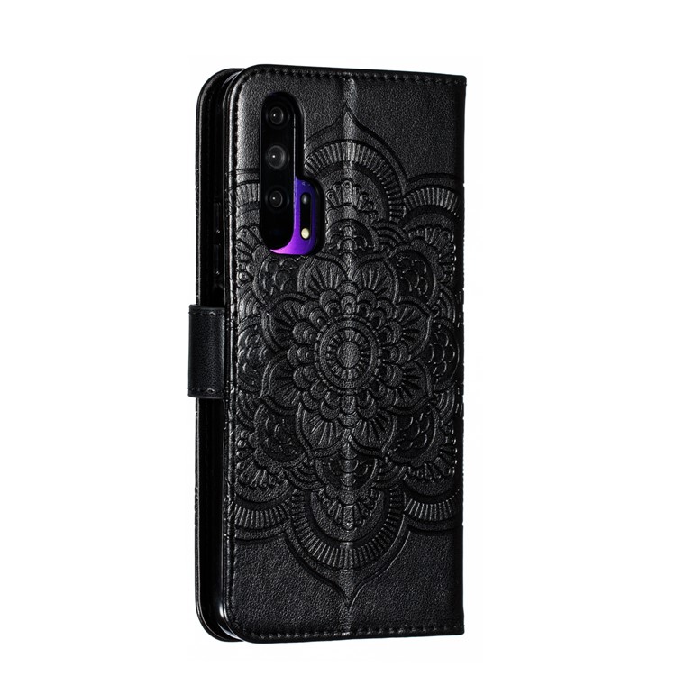 Etui De Support De Portefeuille En Cuir De Fleur Mandala Mandala Pour Huawei Honor 20 Pro - Noir