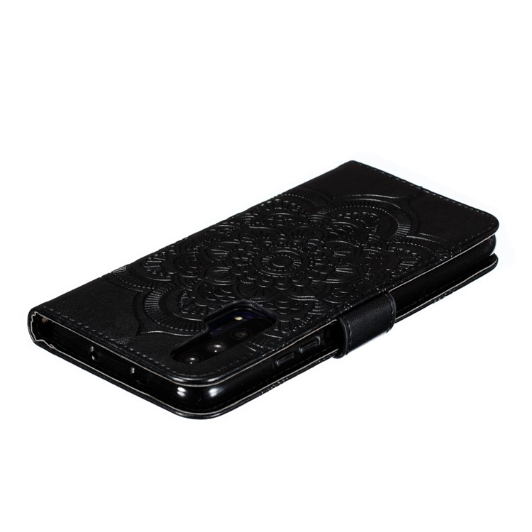 Etui De Support De Portefeuille En Cuir De Fleur Mandala Mandala Pour Huawei Honor 20 Pro - Noir