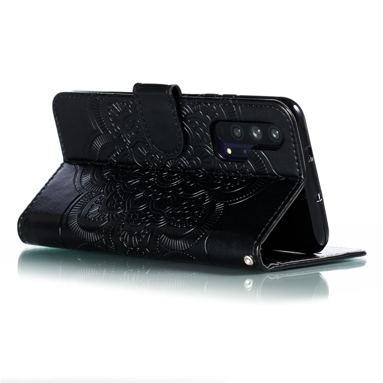 Etui De Support De Portefeuille En Cuir De Fleur Mandala Mandala Pour Huawei Honor 20 Pro - Noir