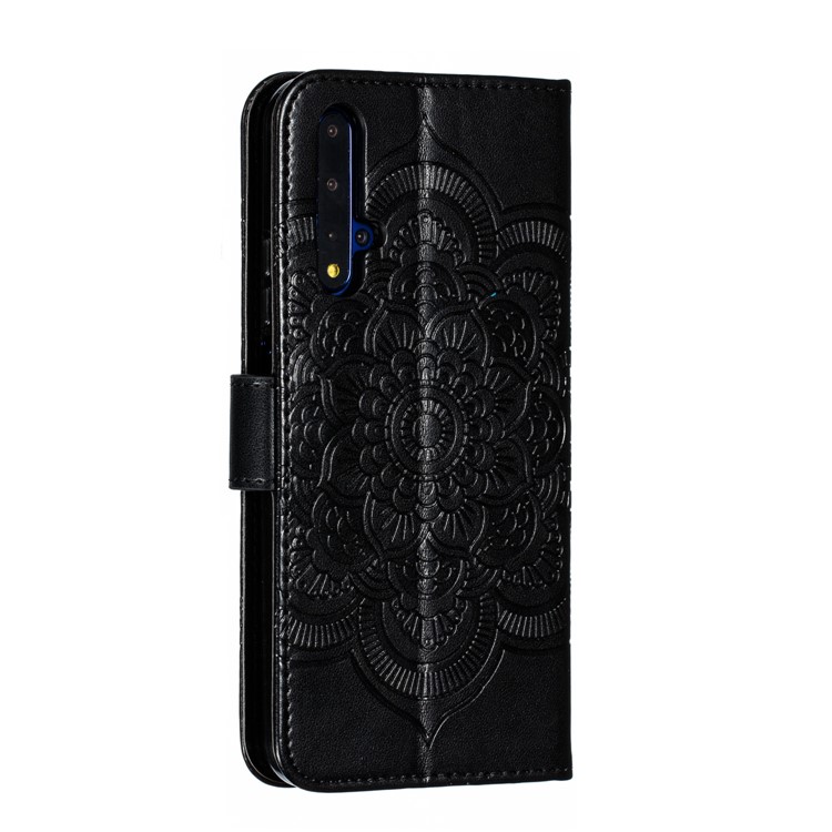 Imprint Mandala Flower Leather Wallet Stand Case for Huawei Honor 20 - Black-4