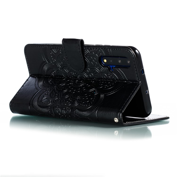 Imprint Mandala Flower Leather Wallet Stand Case for Huawei Honor 20 - Black-7