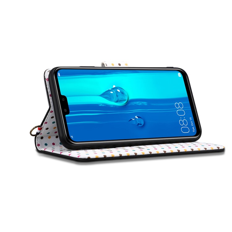 Vintage Style Dots Leather Phone Case with Strap for Huawei Y9 (2019)/Enjoy 9 Plus - Black-3