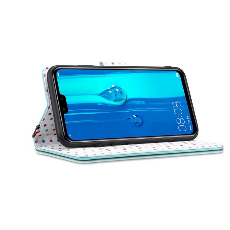 Vintage Style Dots Leather Phone Case with Strap for Huawei Y9 (2019)/Enjoy 9 Plus - Green-3