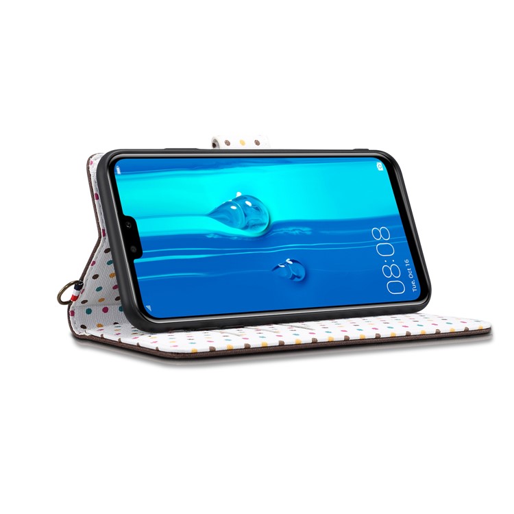 Vintage Style Dots Leather Phone Case with Strap for Huawei Y9 (2019)/Enjoy 9 Plus - Coffee-3