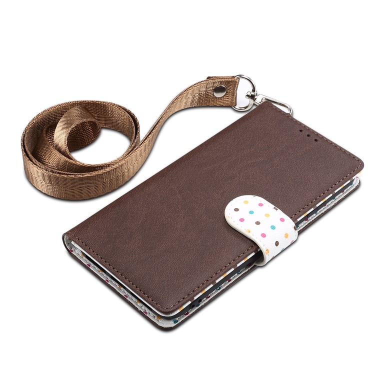 Vintage Style Dots Leather Phone Case with Strap for Huawei Y9 (2019)/Enjoy 9 Plus - Coffee-6