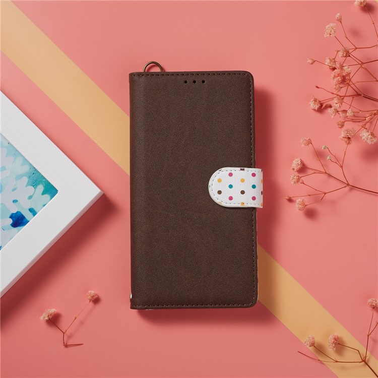 Vintage Style Dots Leather Phone Case with Strap for Huawei Y9 (2019)/Enjoy 9 Plus - Coffee-9
