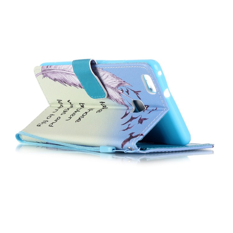 Patterned Leather Wallet Case for Huawei P9 Lite - Quill Pen-3
