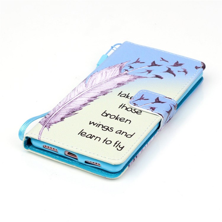 Patterned Leather Wallet Case for Huawei P9 Lite - Quill Pen-4
