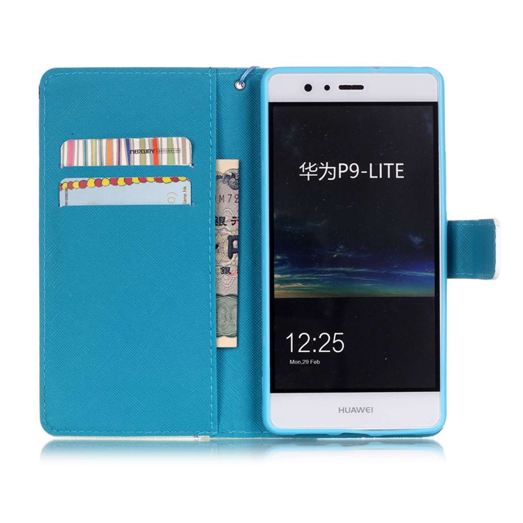 Patterned Leather Wallet Case for Huawei P9 Lite - Quill Pen-6