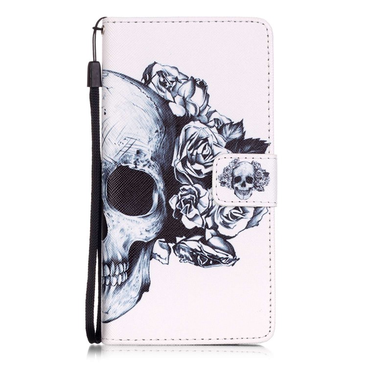 Patterned Leather Card Slots Case for Huawei P9 Lite - Flower and Skull-1
