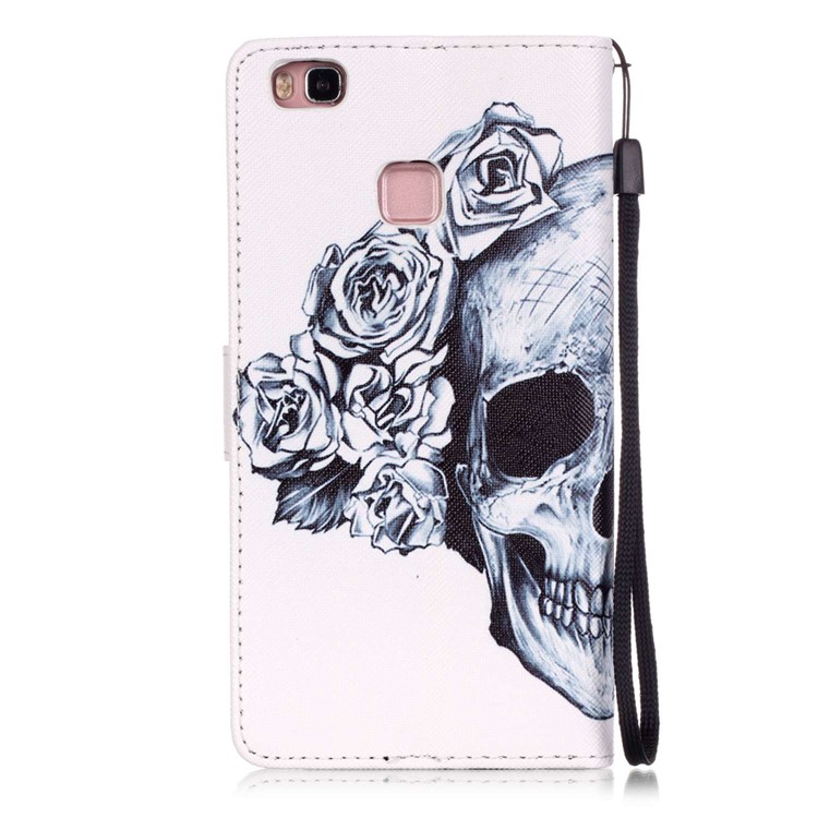Patterned Leather Card Slots Case for Huawei P9 Lite - Flower and Skull-2