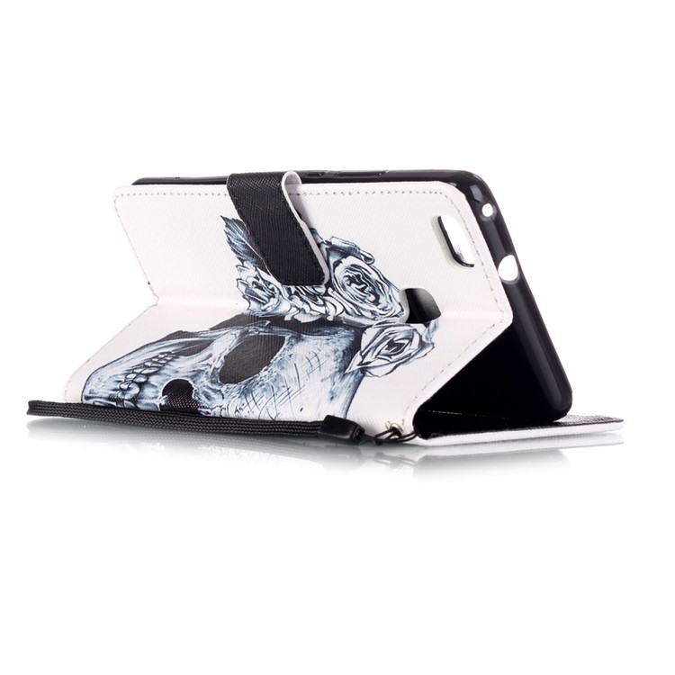Patterned Leather Card Slots Case for Huawei P9 Lite - Flower and Skull-3