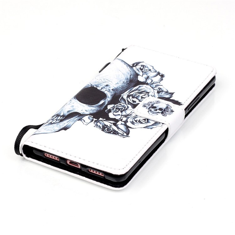Patterned Leather Card Slots Case for Huawei P9 Lite - Flower and Skull-4