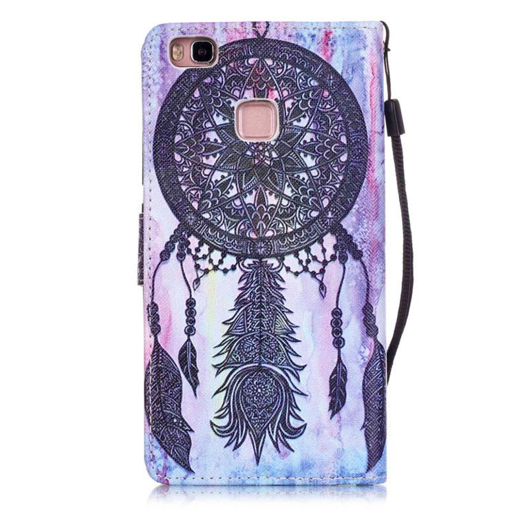 Patterned Leather Card Slots Cover for Huawei P9 Lite - Black Dream Catcher-2
