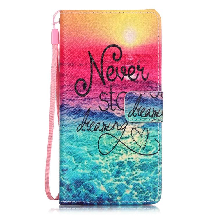 Patterned Leather Wallet Flip Case for Huawei P9 Lite - Quote Never Stop Dreaming-1