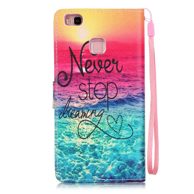 Patterned Leather Wallet Flip Case for Huawei P9 Lite - Quote Never Stop Dreaming-2