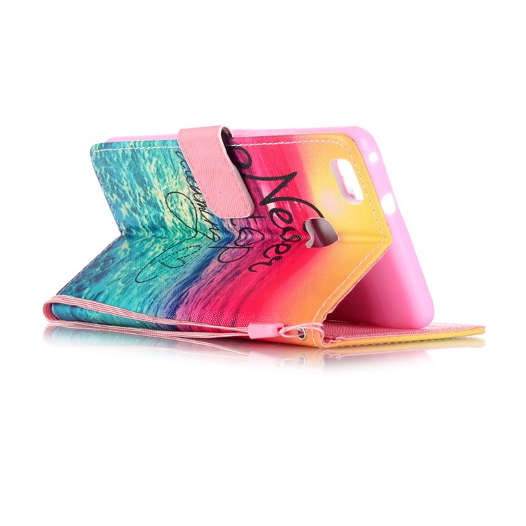 Patterned Leather Wallet Flip Case for Huawei P9 Lite - Quote Never Stop Dreaming-3