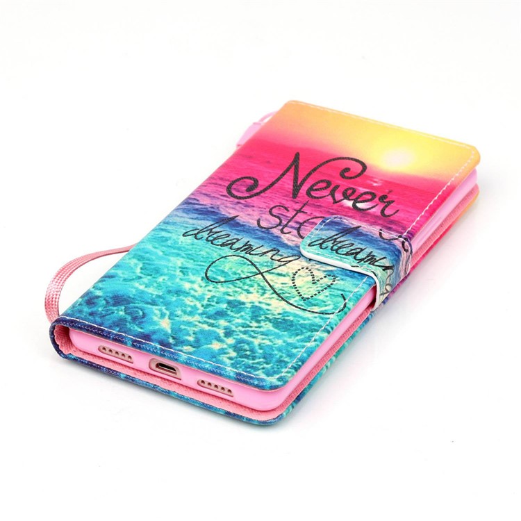 Patterned Leather Wallet Flip Case for Huawei P9 Lite - Quote Never Stop Dreaming-4