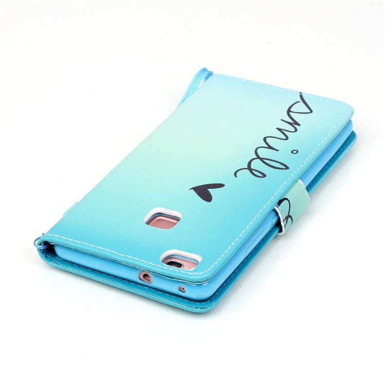 Patterned Leather Stand Flip Case for Huawei P9 Lite - Smile and Heart-5