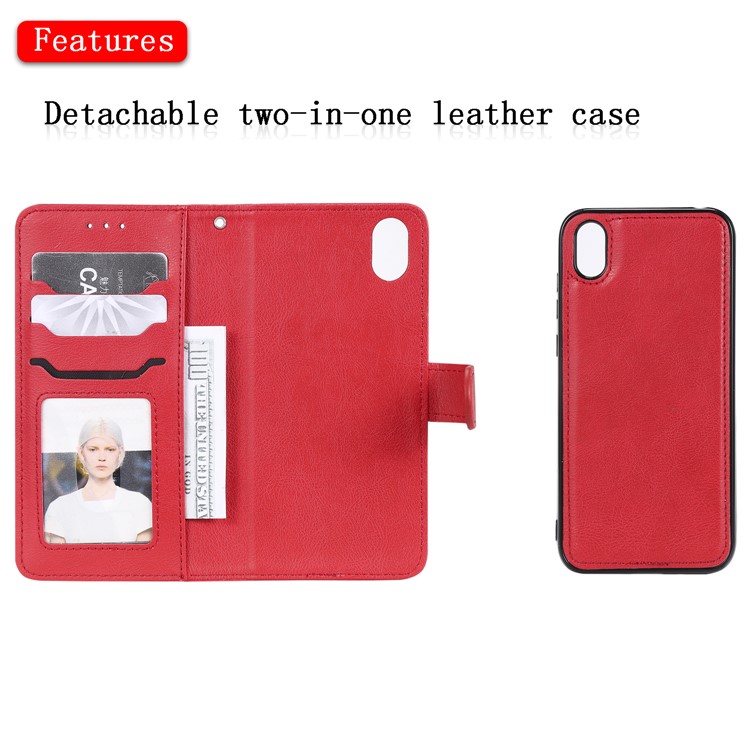 Magnetic Detachable 2-in-1 Leather Wallet Stand Shell for Huawei Honor 8S/Y5 (2019) - Red-4